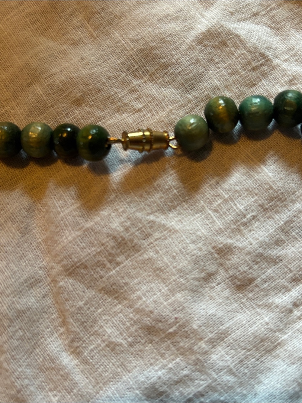 Green Beaded Statement Necklace with Antique Brass Accents - Picture 4 of 7